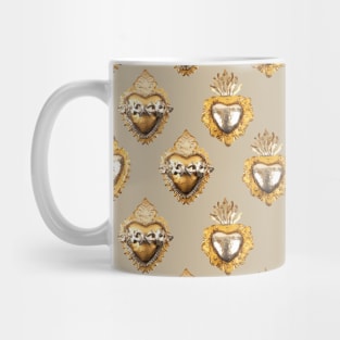 Mexican golden silver milagro sacred heart oaxaca tin folk art beige elegant metallic seamless pattern Mug